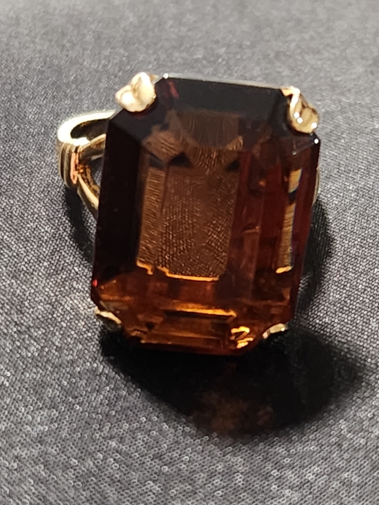 Avon Jewelry - Avon Gold-Tone Ring with Deep Amber Emerald-Cut Stone